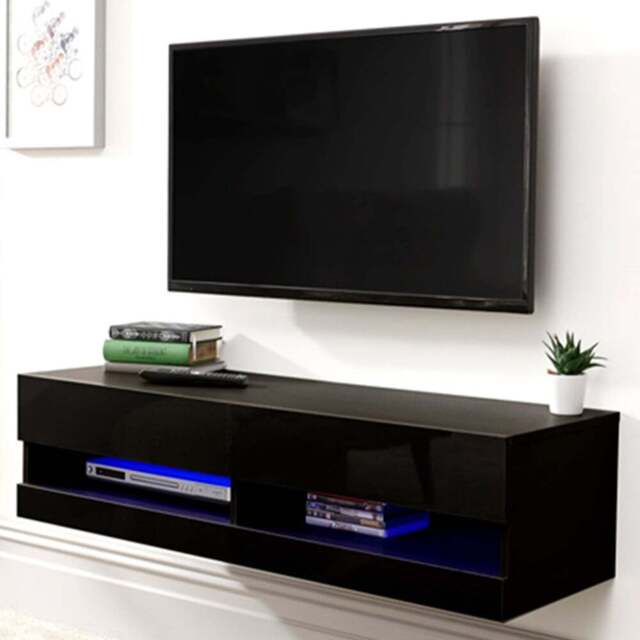 GFW Galicia Black Small Wall TV Unit with LED - Size: 38 x 120 x 30cm - Wilko - image 1
