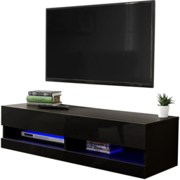 GFW Galicia Black Small Wall TV Unit with LED - Size: 38 x 120 x 30cm - Wilko - thumbnail 3