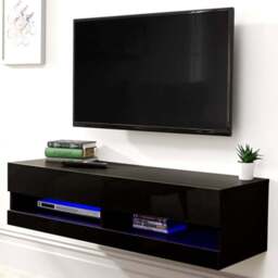 GFW Galicia Black Small Wall TV Unit with LED - Size: 38 x 120 x 30cm - Wilko - thumbnail 1