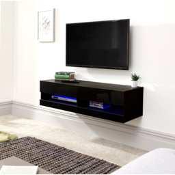 GFW Galicia Black Small Wall TV Unit with LED - Size: 38 x 120 x 30cm - Wilko - thumbnail 4