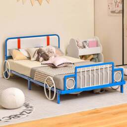 Costway Single Car Shaped Bed Frame - Size: Toddler - Blue - Wilko