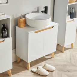 Home Source Florence 2 Door White Under Sink Cabinet - Size: 60 x 60 x 30cm - white and wood - Wilko - thumbnail 4