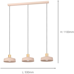 EGLO Valdiola Sandy Pink 3L Pendant - Size: 110 x 23 x 93cm - Cream - Wilko - thumbnail 5