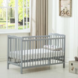Brooklyn Grey Height Adjustable Wooden Baby Cot Crib with Mattress - Size: 85 x 125 x 66cm - MCC - Wilko - thumbnail 4