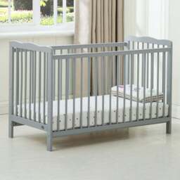Brooklyn Grey Height Adjustable Wooden Baby Cot Crib with Mattress - Size: 85 x 125 x 66cm - MCC - Wilko - thumbnail 1