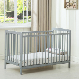 Brooklyn Grey Height Adjustable Wooden Baby Cot Crib with Mattress - Size: 85 x 125 x 66cm - MCC - Wilko - thumbnail 3