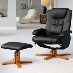 Artemis Home Severn Black Massage and Heat Swivel Recliner Chair with Footstool - Size: Single - Wilko