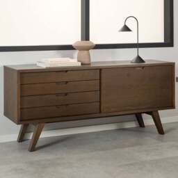 Florence A Line 4 Drawer Smoked Oak Sideboard with Sliding Door - Brown - Furniture To Go - Wilko - thumbnail 1