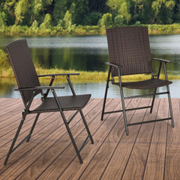Outsunny Set of 2 Brown Rattan Folding Garden Chair - Size: 1 Seater - Wilko