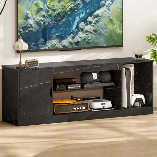 HOMCOM Single Door 3 Shelf Black Marble Effect TV Unit - Size: 52.6 x 35 x 148cm - Wilko - image 1