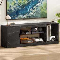 HOMCOM Single Door 3 Shelf Black Marble Effect TV Unit - Size: 52.6 x 35 x 148cm - Wilko