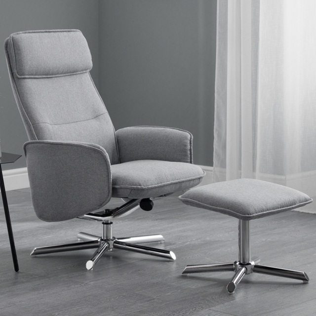 Julian Bowen Aria Grey Linen Swivel Recliner Chair with Footstool - Size: Single - Wilko - image 1