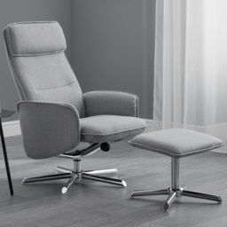 Julian Bowen Aria Grey Linen Swivel Recliner Chair with Footstool - Size: Single - Wilko