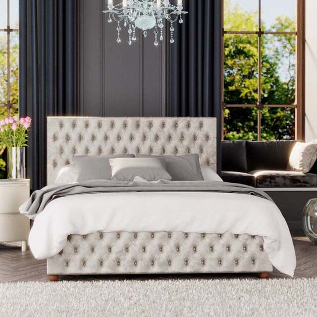 Laurence Llewelyn-Bowen Seren King Size Pearl Mirazzi Velvet Ottoman Bed - Cream - Wilko