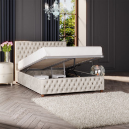 Laurence Llewelyn-Bowen Seren King Size Pearl Mirazzi Velvet Ottoman Bed - Cream - Wilko - thumbnail 3