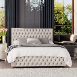 Laurence Llewelyn-Bowen Seren King Size Pearl Mirazzi Velvet Ottoman Bed - Cream - Wilko - thumbnail 1