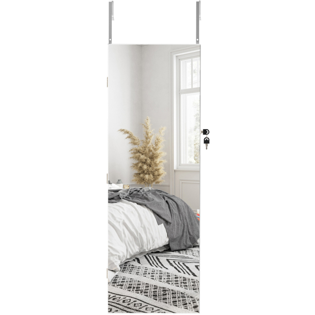 Portland Pink Lining Door Hanging Jewellery Cabinet Mirror - Size: 108 x 37cm - White - Wilko - image 1