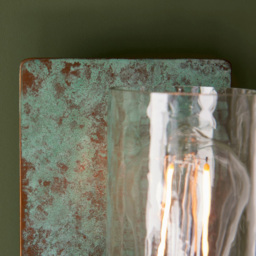 Merano Palermo Verdigris Bronze Plate Clear Glass Wall Lamp - Size: 13.8 x 14 x 25.5cm - Brown - Wilko - thumbnail 5