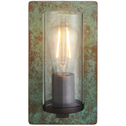 Merano Palermo Verdigris Bronze Plate Clear Glass Wall Lamp - Size: 13.8 x 14 x 25.5cm - Brown - Wilko - thumbnail 4