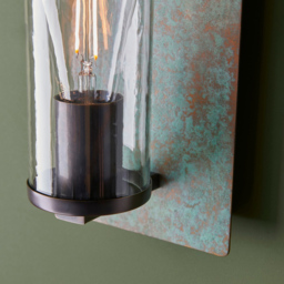 Merano Palermo Verdigris Bronze Plate Clear Glass Wall Lamp - Size: 13.8 x 14 x 25.5cm - Brown - Wilko - thumbnail 6
