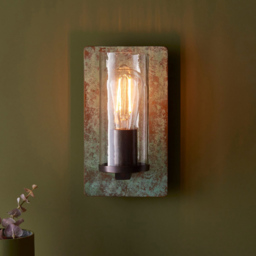 Merano Palermo Verdigris Bronze Plate Clear Glass Wall Lamp - Size: 13.8 x 14 x 25.5cm - Brown - Wilko - thumbnail 3