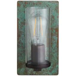 Merano Palermo Verdigris Bronze Plate Clear Glass Wall Lamp - Size: 13.8 x 14 x 25.5cm - Brown - Wilko - thumbnail 1