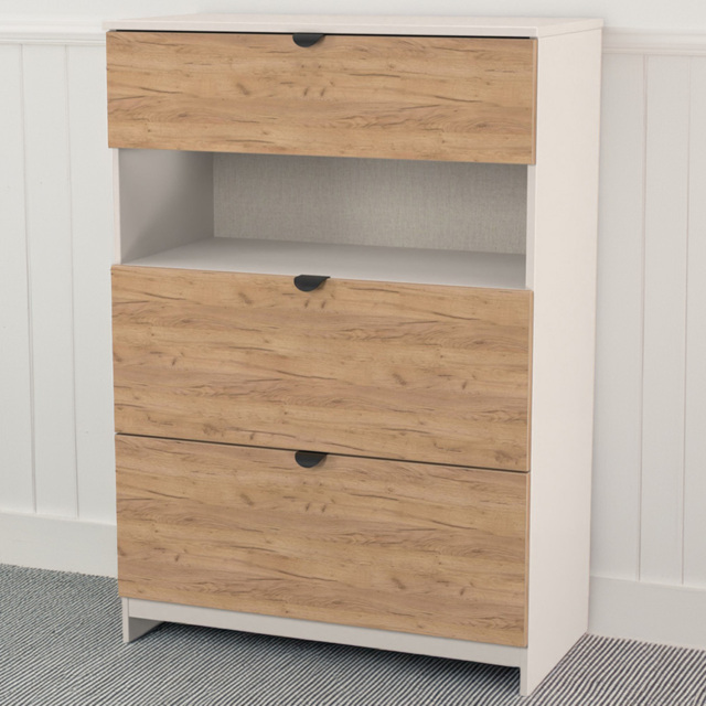 Crowndale Bora 3 Drawer Single Shelf Gold Oak and Kashmir Storage Unit - Cream - Wilko - image 1