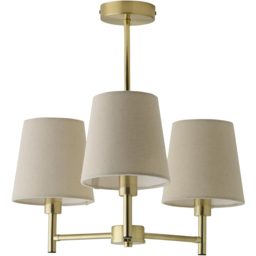ValueLights Kincaid 3 Arm Tapered Shade Brushed Gold Chandelier Ceiling Light with Bulb - Size: 45 x 46 x 46cm - Wilko - thumbnail 1