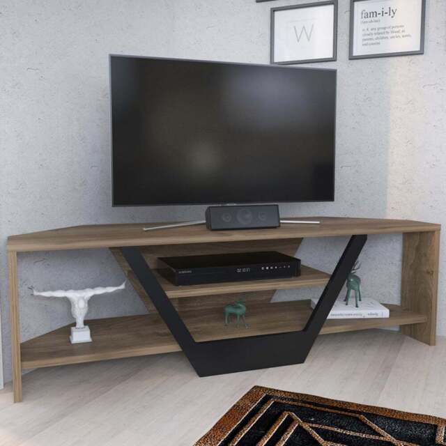Decorotika Sares 2 Shelf Walnut and Black Modern TV Unit - Size: 36.8 x 120 x 35cm - Multi - Wilko - image 1