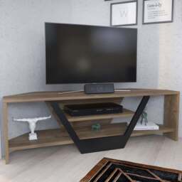 Decorotika Sares 2 Shelf Walnut and Black Modern TV Unit - Size: 36.8 x 120 x 35cm - Multi - Wilko - thumbnail 1