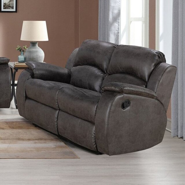 Monaco Pellissima 2 Seater Grey Leather Manual Recliner Sofa - Wilko - image 1