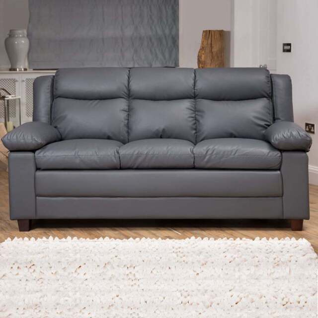Standish 3 Seater Grey Bonded Leather Sofa - Artemis Home - Wilko - image 1