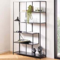 Florence Seaford 5 Shelf Black Large Metal Asymmetrical Bookcase - Furniture To Go - Wilko