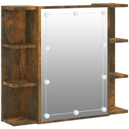 vidaXL Single Door 6 Open Shelf Smoked Oak LED Mirror Bathroom Cabinet - Size: 60 x 70 x 16.5cm - Brown - Wilko - thumbnail 3