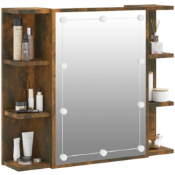 vidaXL Single Door 6 Open Shelf Smoked Oak LED Mirror Bathroom Cabinet - Size: 60 x 70 x 16.5cm - Brown - Wilko - thumbnail 4