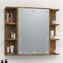 vidaXL Single Door 6 Open Shelf Smoked Oak LED Mirror Bathroom Cabinet - Size: 60 x 70 x 16.5cm - Brown - Wilko