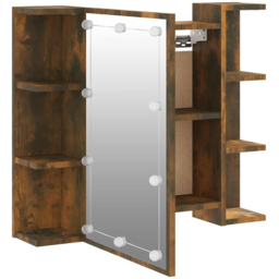 vidaXL Single Door 6 Open Shelf Smoked Oak LED Mirror Bathroom Cabinet - Size: 60 x 70 x 16.5cm - Brown - Wilko - thumbnail 7