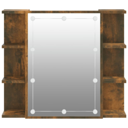 vidaXL Single Door 6 Open Shelf Smoked Oak LED Mirror Bathroom Cabinet - Size: 60 x 70 x 16.5cm - Brown - Wilko - thumbnail 5