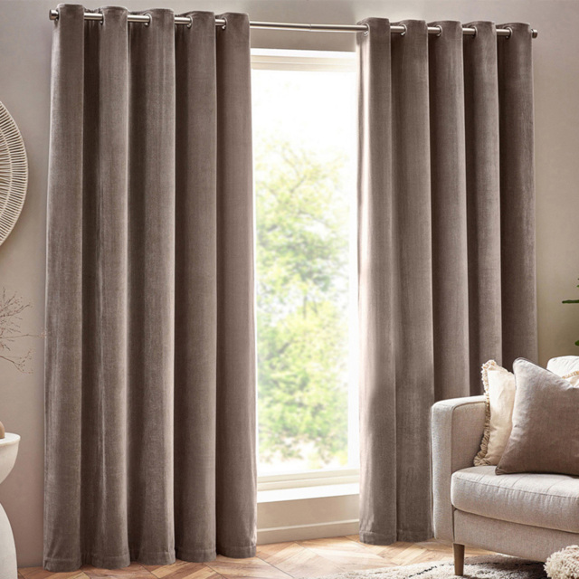 Yard Greige Heavy Chenille Velvet Eyelet Curtain 168 x 183cm - Size: W 183 x D 168cm - Grey - Yard Living - Wilko - image 1