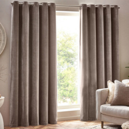Yard Greige Heavy Chenille Velvet Eyelet Curtain 168 x 183cm - Size: W 183 x D 168cm - Grey - Yard Living - Wilko - thumbnail 1