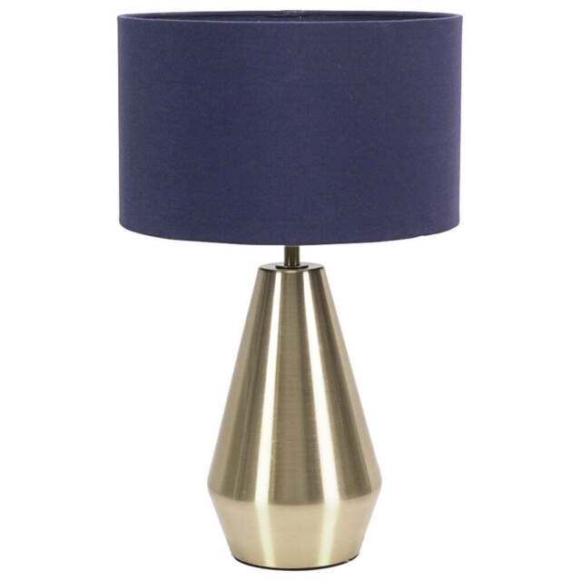 ValueLights Jax Navy Blue Shade Antique Brass Touch LED Table Lamp - Size: 41 x 25 x 25cm - Gold - Wilko - image 1