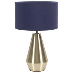 ValueLights Jax Navy Blue Shade Antique Brass Touch LED Table Lamp - Size: 41 x 25 x 25cm - Gold - Wilko - thumbnail 1