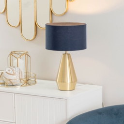 ValueLights Jax Navy Blue Shade Antique Brass Touch LED Table Lamp - Size: 41 x 25 x 25cm - Gold - Wilko - thumbnail 3