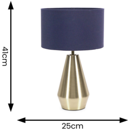 ValueLights Jax Navy Blue Shade Antique Brass Touch LED Table Lamp - Size: 41 x 25 x 25cm - Gold - Wilko - thumbnail 7