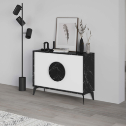 Decortie Gora 2 Door Black Marble Effect and White Console Sideboard - Size: 82 x 110 x 35.6cm - Multi - Wilko - thumbnail 5