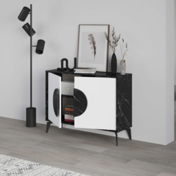 Decortie Gora 2 Door Black Marble Effect and White Console Sideboard - Size: 82 x 110 x 35.6cm - Multi - Wilko - thumbnail 6