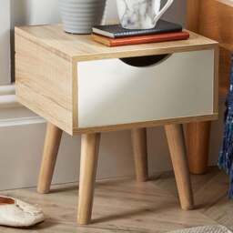Home Source Boden Single Drawer White and Oak Bedside Table - Brown - Wilko