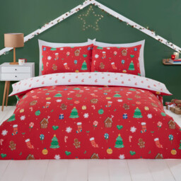 Christmas Friends Duvet Set Red and White Double - Candy Cane Lane - Wilko - thumbnail 1