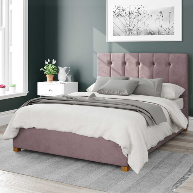 Aspire Hepburn Double Blush Plush Velvet Ottoman Bed - Pink - Aspire Beds - Wilko - image 1