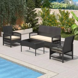 Sofia 4 Seater Black Rattan Outdoor Sofa Set with Table and Seat Cushions - MCC - Wilko - thumbnail 1